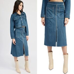 En Saison Robin Midi Skirt faux suede